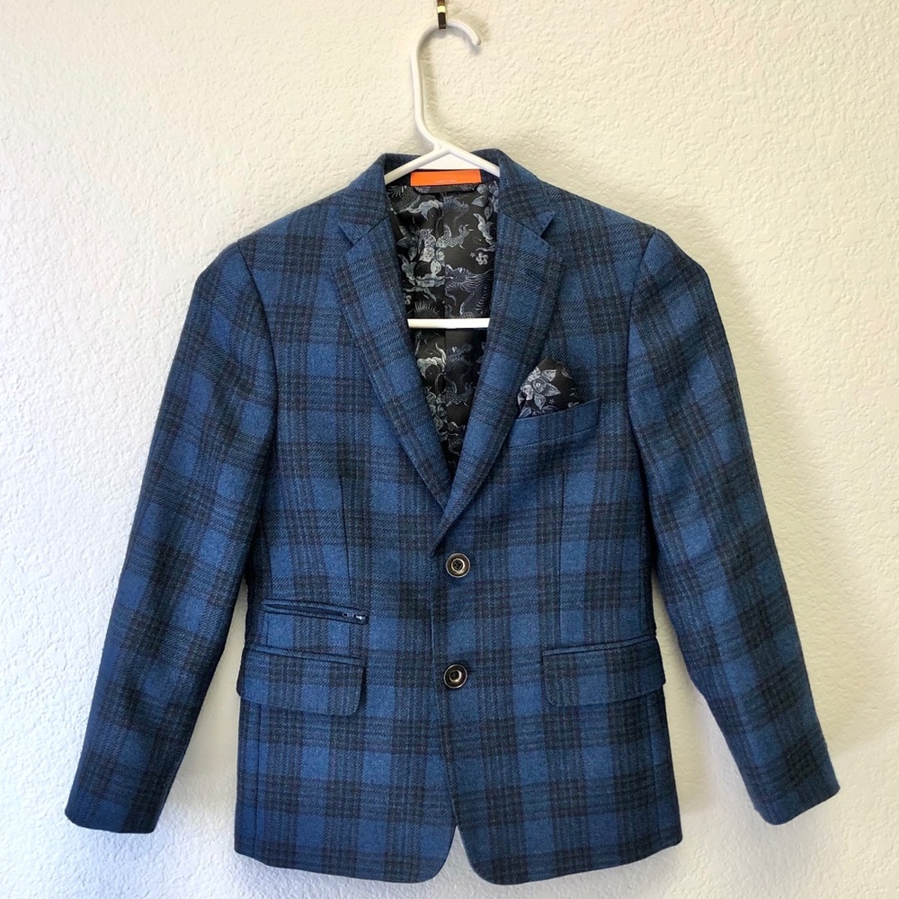 Boys Tallia Blazer with navy plaid wool